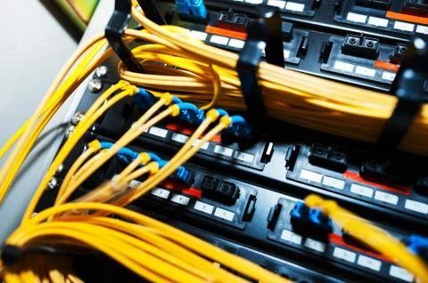 Fiber optic with servers in a technology data center Stock Photos
