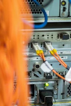 Fiber optic with servers in a technology data center Stock Photos