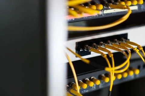 Fiber optic with servers in a technology data center Stock Photos