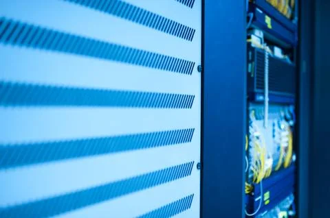 Fiber optic with servers in a technology data center Stock Photos