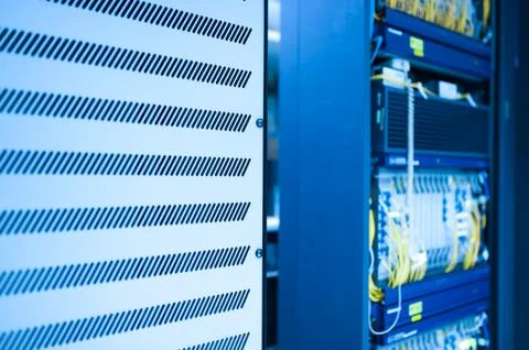 Fiber optic with servers in a technology data center Stock Photos