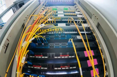 Fiber optic with servers in a technology data center Stock Photos
