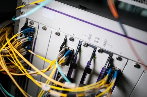 Fiber optic with servers in a technology data center Stock Photos