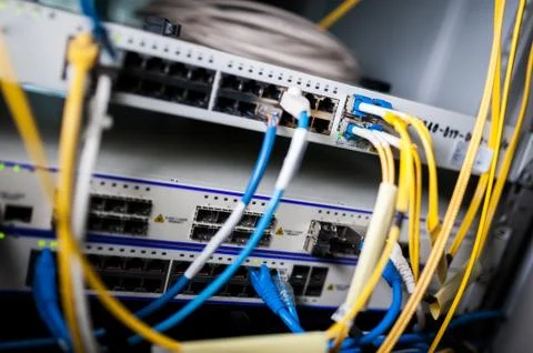 Fiber optic with servers in a technology data center Stock Photos