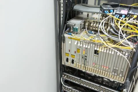 Fiber optic with servers in a technology data center Stock Photos