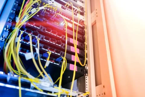 Fiber optic with servers in a technology data center Stock Photos