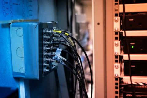 Fiber optic with servers in a technology data center Stock Photos