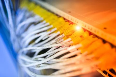 Fiber optic with servers in a technology data center Stock Photos
