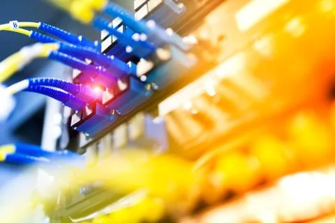 Fiber optic with servers in a technology data center Stock Photos