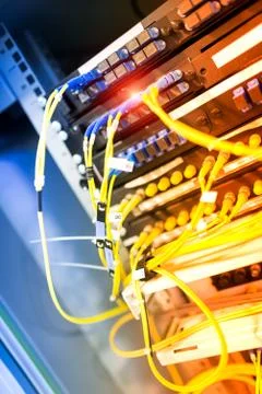 Fiber optic with servers in a technology data center Stock Photos