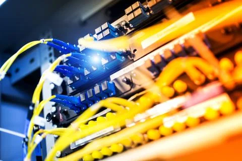 Fiber optic with servers in a technology data center Stock Photos