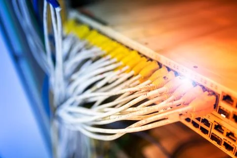 Fiber optic with servers in a technology data center Stock Photos