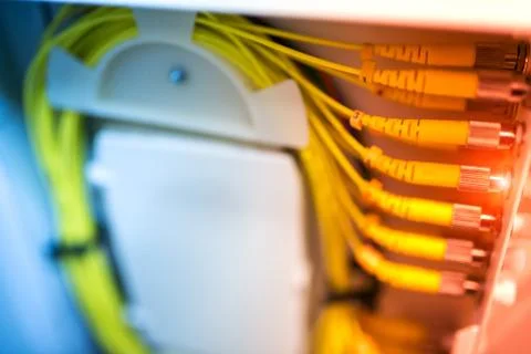 Fiber optic with servers in a technology data center Stock Photos