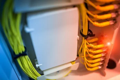 Fiber optic with servers in a technology data center Stock Photos