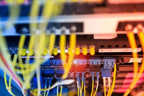 Fiber optic with servers in a technology data center Stock Photos