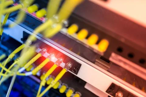 Fiber optic with servers in a technology data center Stock Photos