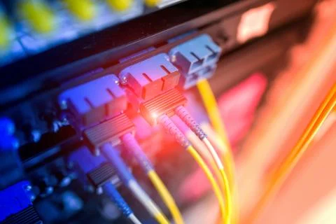 Fiber optic with servers in a technology data center Stock Photos