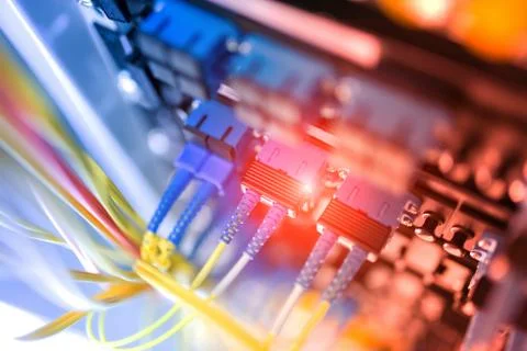 Fiber optic with servers in a technology data center Stock Photos