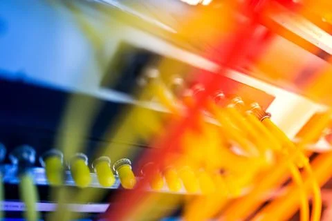 Fiber optic with servers in a technology data center Stock Photos