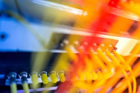 Fiber optic with servers in a technology data center Stock Photos