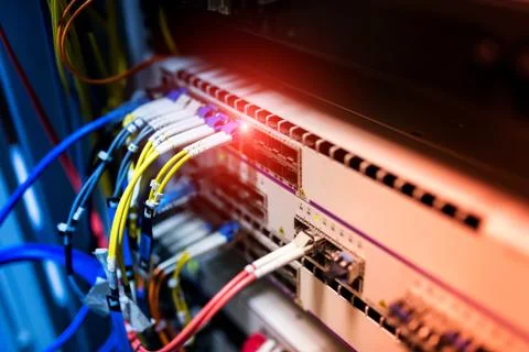 Fiber optic with servers in a technology data center Stock Photos