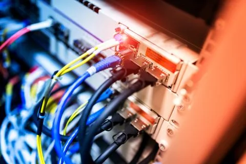 Fiber optic with servers in a technology data center Stock Photos