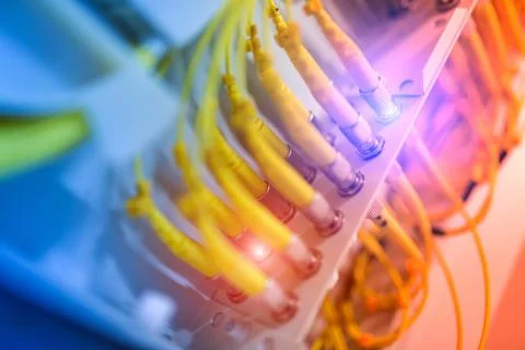 Fiber optic with servers in a technology data center Stock Photos