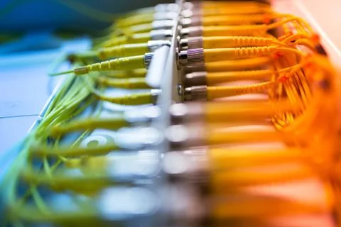 Fiber optic with servers in a technology data center Stock Photos