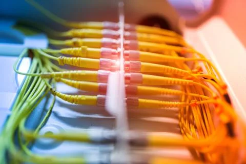 Fiber optic with servers in a technology data center Stock Photos