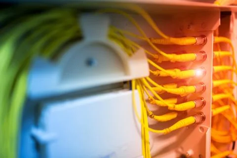 Fiber optic with servers in a technology data center Stock Photos