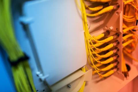 Fiber optic with servers in a technology data center Stock Photos
