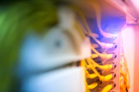 Fiber optic with servers in a technology data center Stock Photos