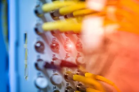 Fiber optic with servers in a technology data center Stock Photos