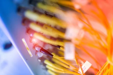 Fiber optic with servers in a technology data center Stock Photos