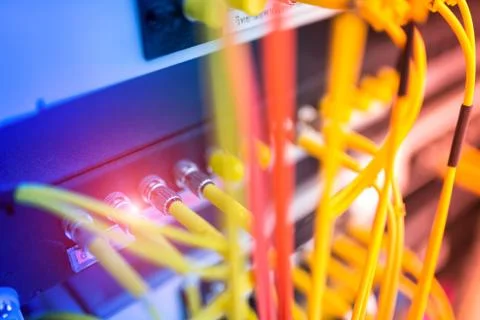 Fiber optic with servers in a technology data center Stock Photos