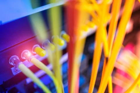Fiber optic with servers in a technology data center Stock Photos