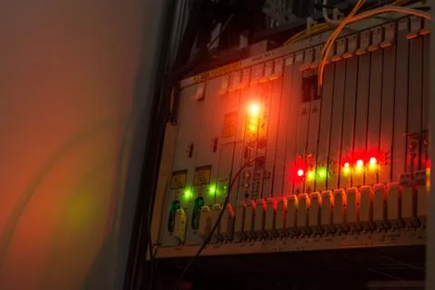 Fiber optic with servers in a technology data center Stock Photos