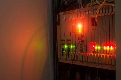 Fiber optic with servers in a technology data center Stock Photos