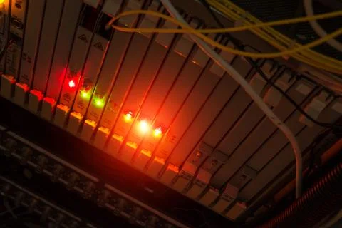 Fiber optic with servers in a technology data center Stock Photos