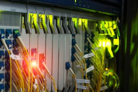 Fiber optic with servers in a technology data center Stock Photos