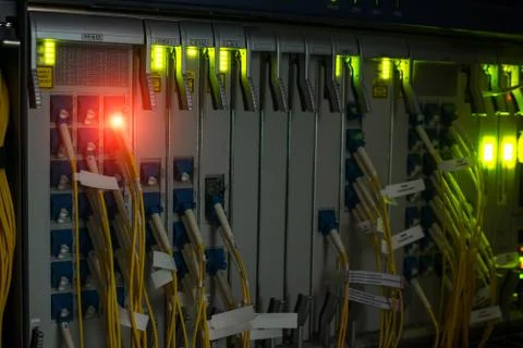 Fiber optic with servers in a technology data center Stock Photos