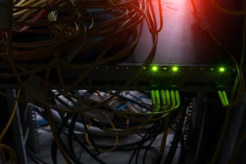 Fiber optic with servers in a technology data center Stock Photos