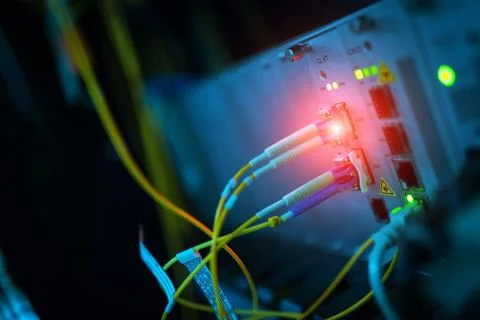 Fiber optic with servers in a technology data center Stock Photos