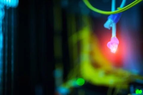 Fiber optic with servers in a technology data center Stock Photos