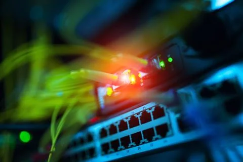 Fiber optic with servers in a technology data center Stock Photos