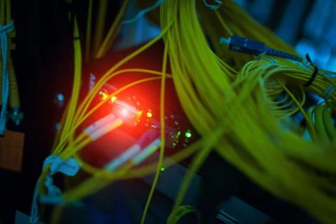 Fiber optic with servers in a technology data center Stock Photos