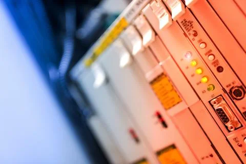 Fiber optic with servers in a technology data center Stock Photos