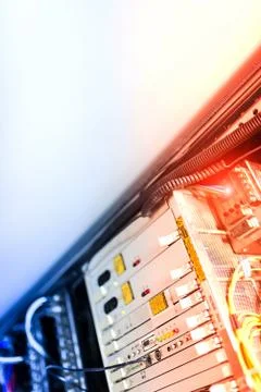 Fiber optic with servers in a technology data center Stock Photos