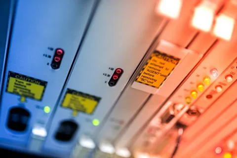 Fiber optic with servers in a technology data center Stock Photos