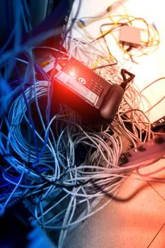 Fiber optic with servers in a technology data center Stock Photos